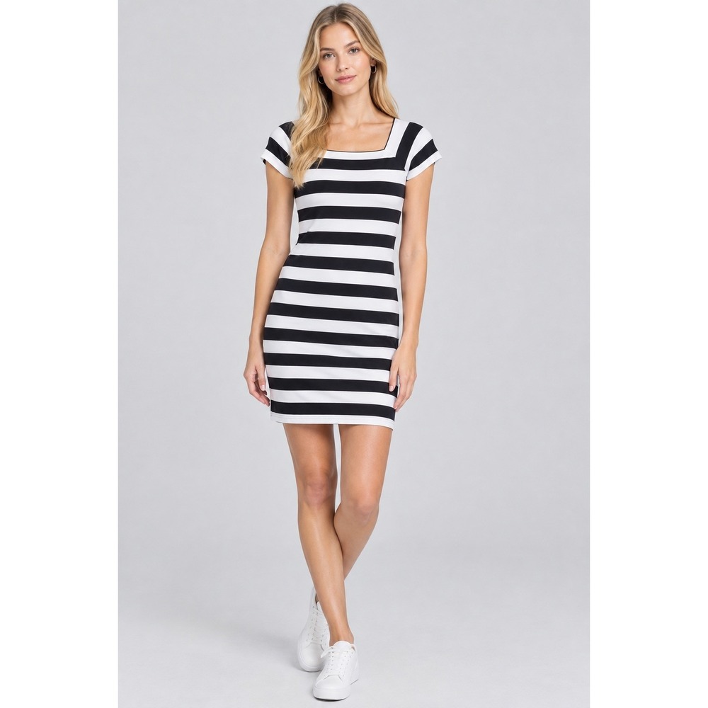 Armani Exchange Black White Striped Square Neck Bodycon Dress XS RN103723